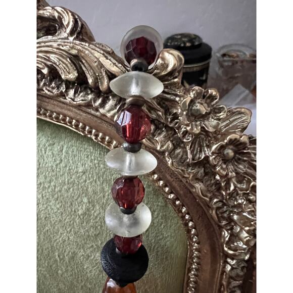 Boho Statement Necklace Mixed Beads Vintage Red & Turquoise pendant Handmade - Picture 4 of 7